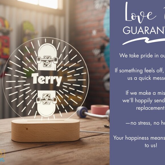 Personalized Skateboarding Night Light – Custom LED Lamp for Skaters - Picture 6 of 8